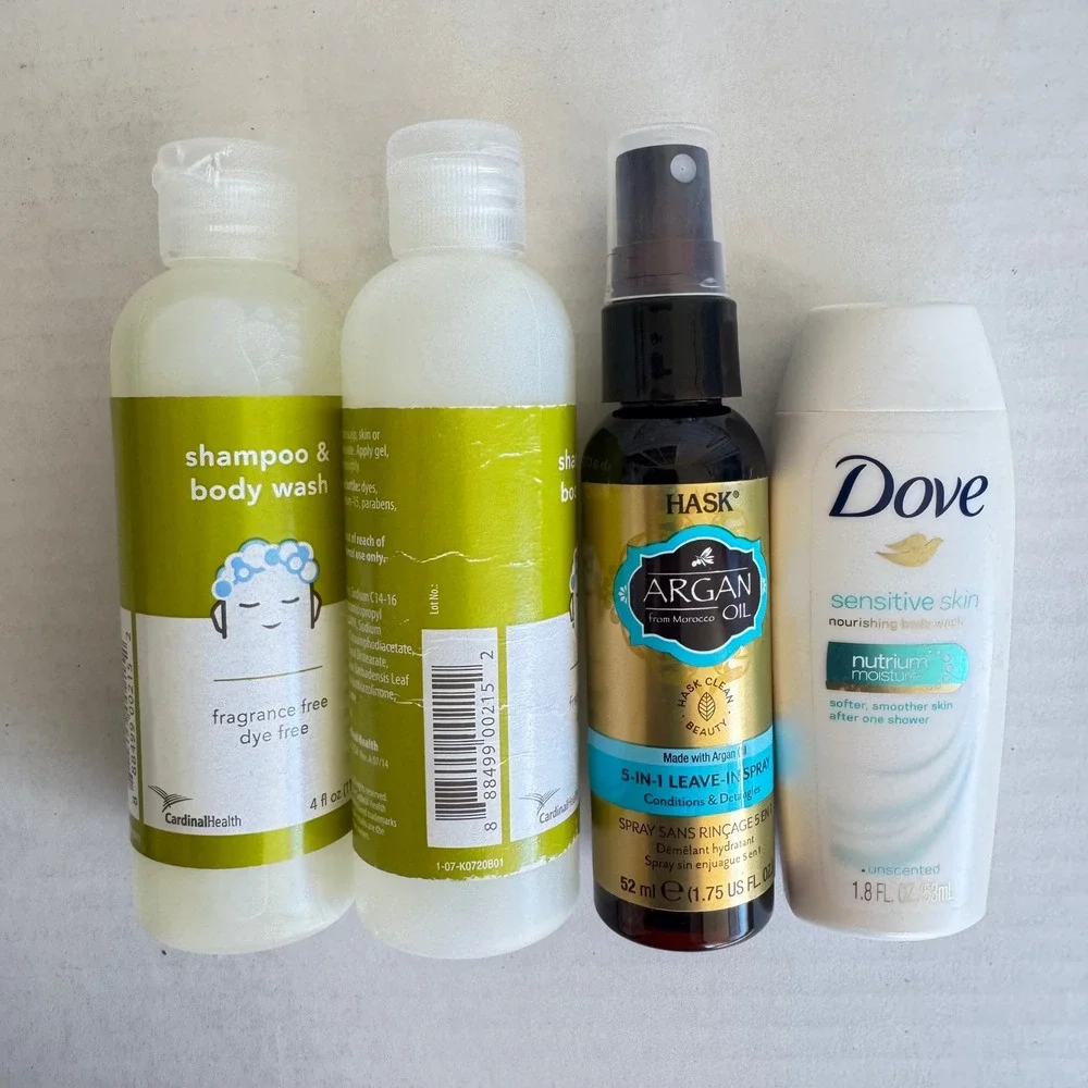 Travel Size Toiletries‎ Bundle Dove Hask Argan Oil Cardinal Health Shampoo Body